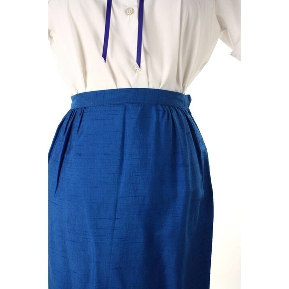 Vintage Pencil Skirt Blue Slubbed Silk Fitted Style Waist 25 Length 25 - Hey Viv - Picture 4 of 6